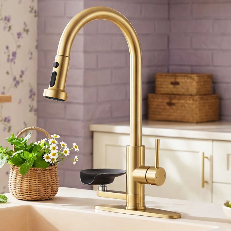 3-In-1 Kitchen Faucet With Press-Type Glass Rinser, High-Arc Pull-Down Sprayer