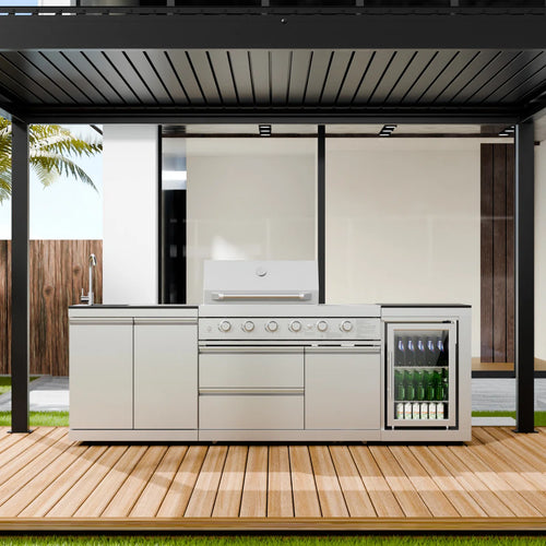 Akoah 3-Piece 6-Burner Stainless Steel Modular Outdoor Kitchen Island with Grill, Refrigerator & Sink