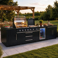 Akoah 4-piece Modular Outdoor Kitchen Island Set with Grill, Refrigerator, Sink, Side Griddle, Dual Side Burners and Charcoal Tray