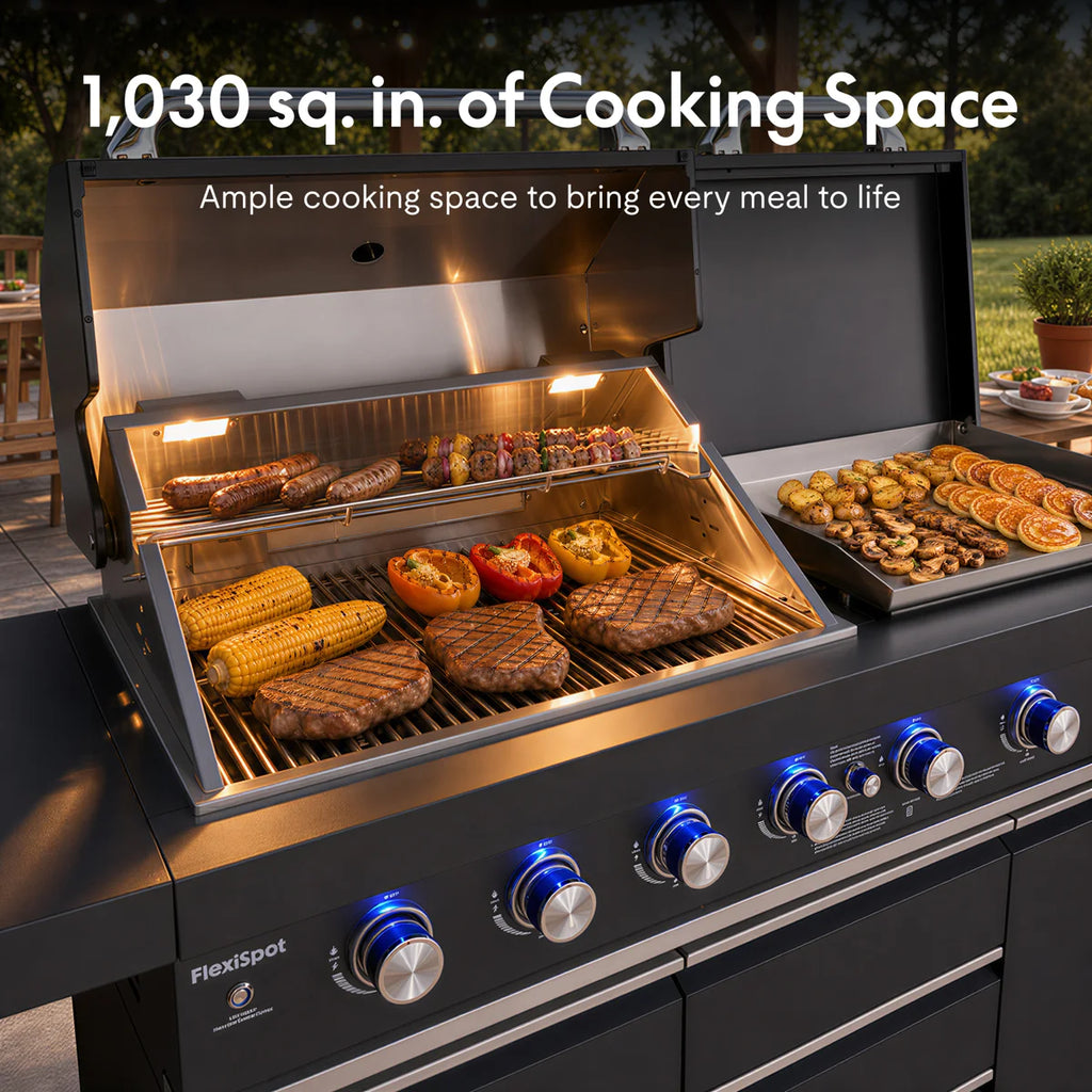 Akoah 4-piece Modular Outdoor Kitchen Island Set with Grill, Refrigerator, Sink, Side Griddle, Dual Side Burners and Charcoal Tray