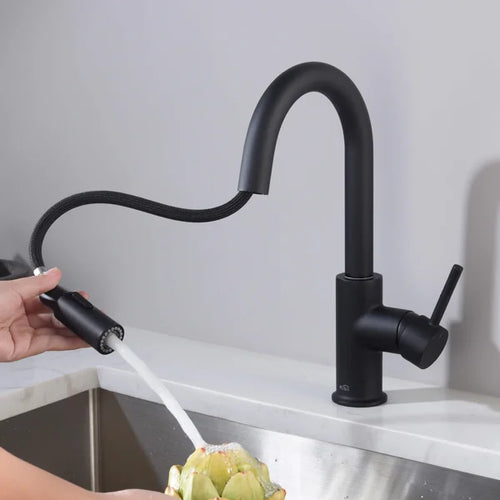 Luxe Pull Down Single Handle Kitchen Faucet with Accessories KKF2011MB