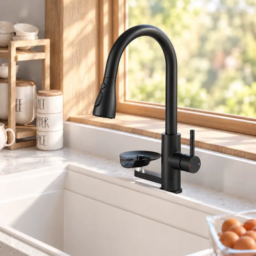 Pull-Down Kitchen Faucet with Integrated Glass Rinser, Single Handle Stainless Steel Faucet
